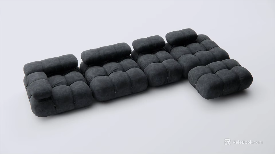 Black Tufted Modular Sectional Sofa With Versatile Cushion Modules For Living Space 3d model