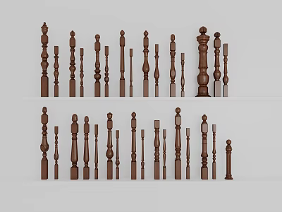 Wooden Balusters With Various Designs For Stair Railings And Decorative Use 3d model