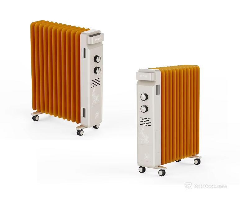 Orange And White Electric Radiators With Wheels And Modern Design 3d model 