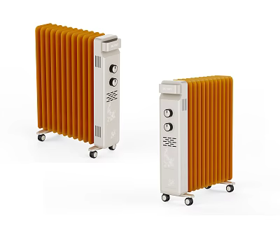Orange And White Electric Radiators With Wheels And Modern Design 3d model