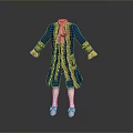 Elegant Vintage Long Blue Coat With Gold Trim White Stockings And Shoes
