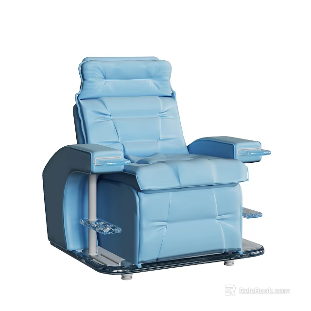 Blue Leather Massage Chair With Ergonomic Design Comfortable Reclining Armrests And Footrest 3d model 