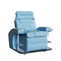 Blue Leather Massage Chair With Ergonomic Design Comfortable Reclining Armrests And Footrest