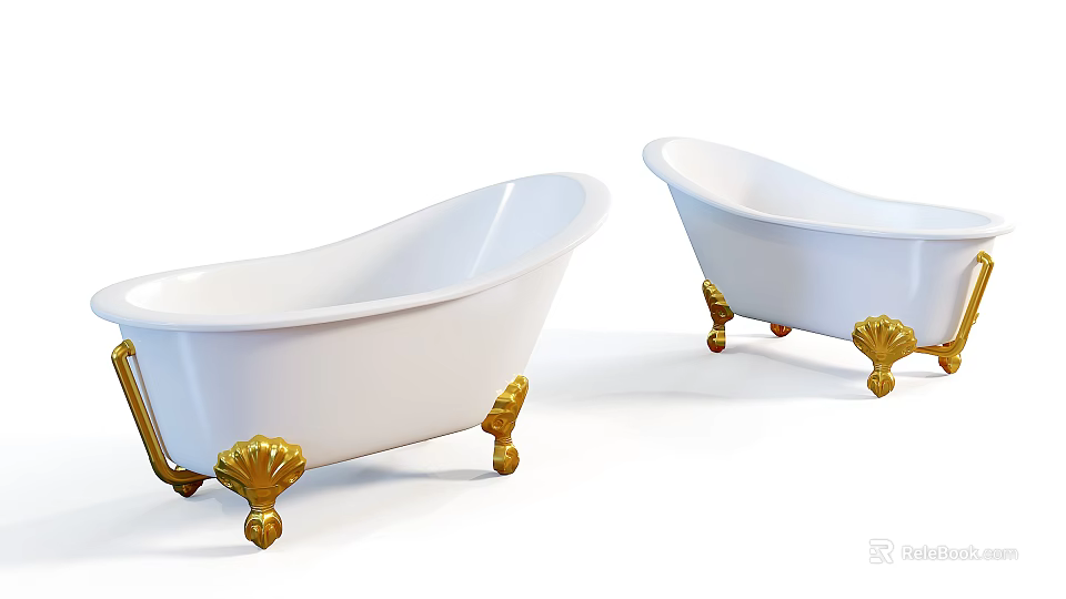 Elegant White Bathtub with Golden Feet in Classic Bathroom Interior Design Style 3d model 