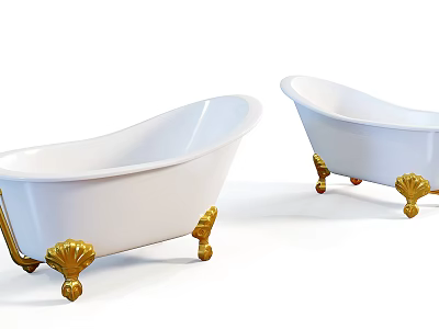 Elegant White Bathtub with Golden Feet in Classic Bathroom Interior Design Style 3d model