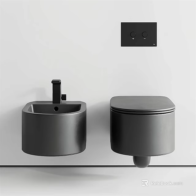 Modern Black Wall Mounted Toilet With Matching Sink In Contemporary Bathroom Design 3d model 