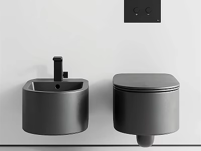 Modern Black Wall Mounted Toilet With Matching Sink In Contemporary Bathroom Design 3d model