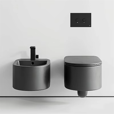 Modern Black Wall Mounted Toilet With Matching Sink In Contemporary Bathroom Design 3d model