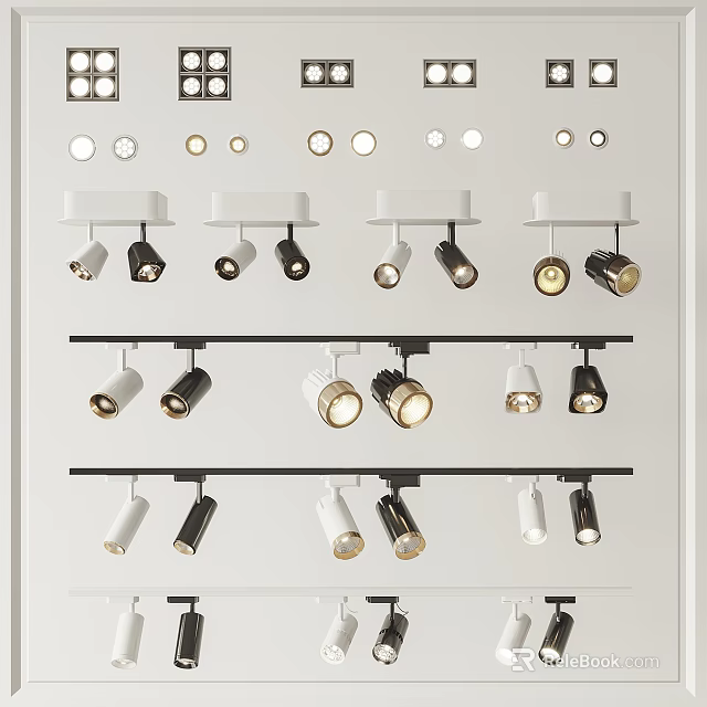 Various Modern Design Downlights and Spotlights in White and Black for Home Ceiling Lighting 3d model 
