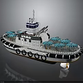 Leisure Water Vessel With Blue Umbrellas Seating Areas Lifebuoys And Control Cabin