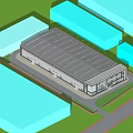 Modern Industrial Factory Building Exterior With Steel Structure And Green Landscaping