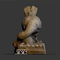 Eagle Sculpture With Detailed Feathers Bending Head On Decorative Stone Base 3d model