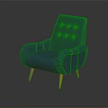 Blue Leather Armchair With Button Tufted Design And Wooden Legs