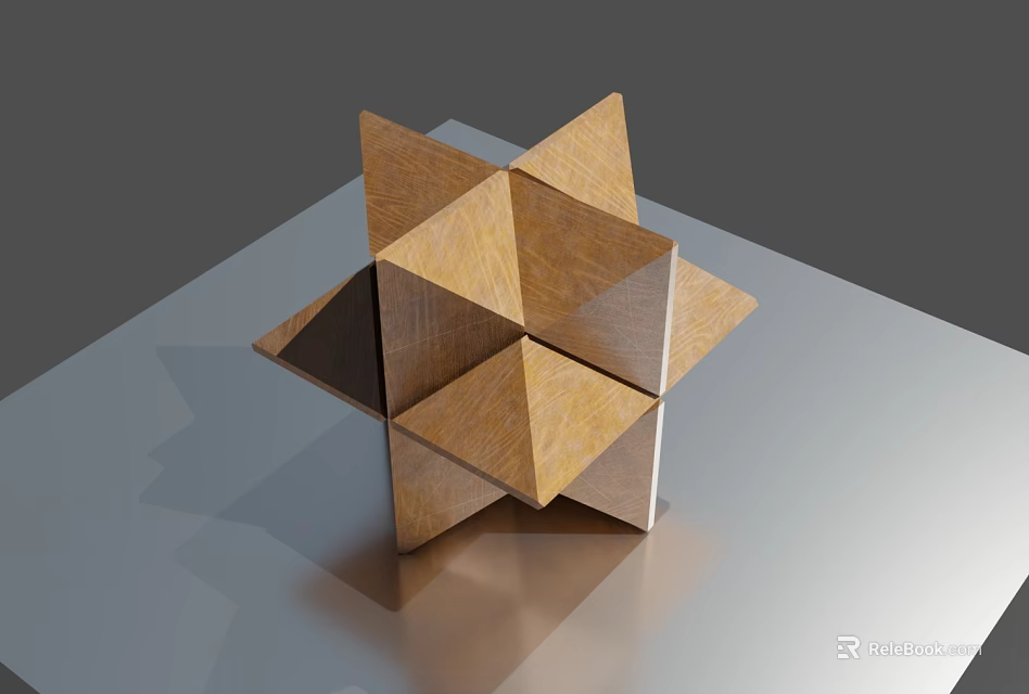 Wooden Building Blocks Forming Star Shaped Geometric Structure On Smooth Reflective Surface 3d model 