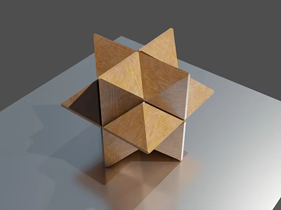 Wooden Building Blocks Forming Star Shaped Geometric Structure On Smooth Reflective Surface 3d model