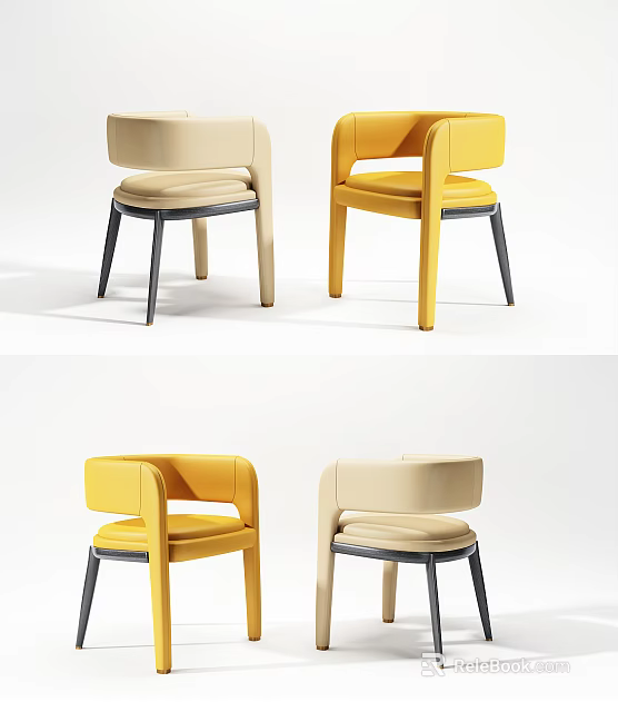 Modern Dining Chairs With Beige And Yellow Upholstery Black Legs And Armrests 3d model 