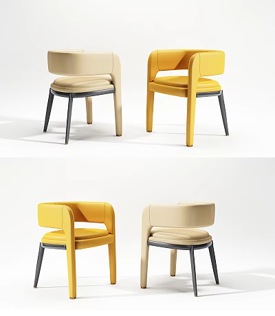 Modern Dining Chairs With Beige And Yellow Upholstery Black Legs And Armrests 3d model