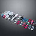 Various Colorful Toy Cars And Truck Models Arranged In A Row