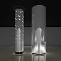 Modern White Columns With Perforated Dot Patterns And Illuminated Golden Trim In Interior Design 3d model