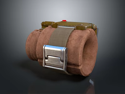Brown Arm Guard With Green Device And Silver Metal Buckle Strap 3d model