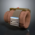 Brown Arm Guard With Green Device And Silver Metal Buckle Strap