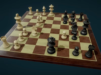 Classic Wooden Chessboard with Black and White Chess Pieces for Board Game Entertainment 3d model