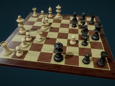 Classic Wooden Chessboard with Black and White Chess Pieces for Board Game Entertainment 3d model