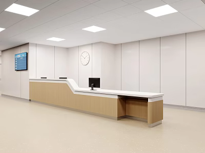 Modern Hospital Triage Desk With Wooden White Counter Computer And Wall Clock 3d model