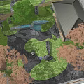 Traditional Karesansui Zen Garden With Mossy Stones Raked Gravel Pathways And Stone Lantern