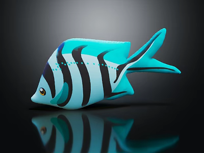 Vibrant Blue Black Striped Fish Shape Furniture Decor For Kids Bedroom 3d model