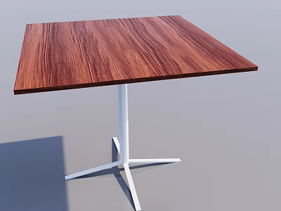 Modern Brown Wooden Dining Table With Natural Grain And White Metal Legs 3d model