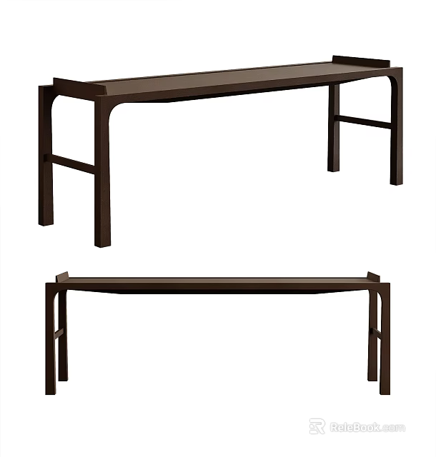 Dark Wooden Bench Design With Simple Structure And Elegant Legs 3d model