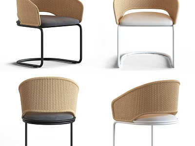 Stylish Leisure Chair With Woven Backrest Gray And White Seats Black And White Metal Frames 3d model