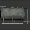 Rustic Industrial Cylindrical Metal Storage Tank With Support Stand And Pipes