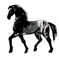 Black Horse In Traditional Ink Painting Style Standing Elegantly Alone