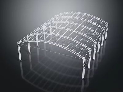 Industrial Steel Frame Structure With Curved Roof Design And Support Columns 3d model