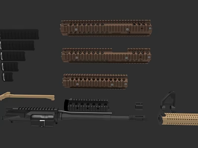 Tactical Firearm Components With Brown Black Rail Systems Magazines And Accessories 3d model