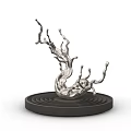 Silver Metallic Liquid Splash Sculpture On Black Circular Base With Concentric Rings 3d model