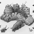 Reptiles In Farm Setting With Various Animals Hay Barrels And Pumpkins