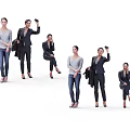 Group of Women in Different Outfits with Various Poses Standing and Sitting on White Background