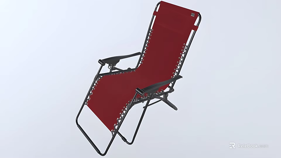 Red Foldable Outdoor Lounge Chair Featuring Black Metal Frame And Comfortable Design 3d model 