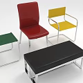 Modern Furniture Set With Red Chair Yellow Chair Green Side Table Black Bench Metal Frames