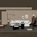 Modern Living Room Interior Design With Beige Sofa Wooden Coffee Table And Wall Art