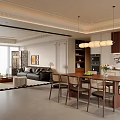 Modern Living And Dining Room Interior With Wooden Dining Table Sofa And Chandelier