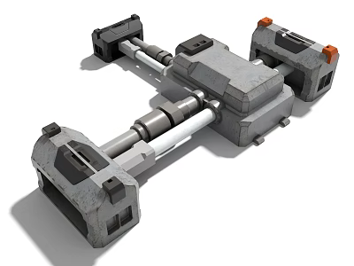 Heavy Duty Industrial Equipment With Metal Shaft Support Base And Orange Accents 3d model