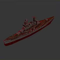 Detailed Warship Water Transport Model with Grey Superstructure Red Hull and Mast