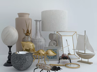 Modern Decorative Ornament Collection With Vases Lamp Insect Figurines Frame Sphere And Sailboat Model 3d model