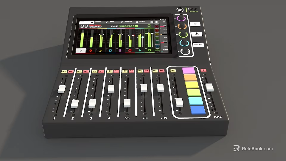 Professional Digital Audio Mixer With Colorful Buttons Adjustable Faders And Waveform Display Screen 3d model 