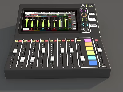 Professional Digital Audio Mixer With Colorful Buttons Adjustable Faders And Waveform Display Screen 3d model
