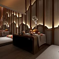 Luxurious SPA Sauna Interior Design With Relaxing Massage Beds Warm Lighting And Wooden Decor